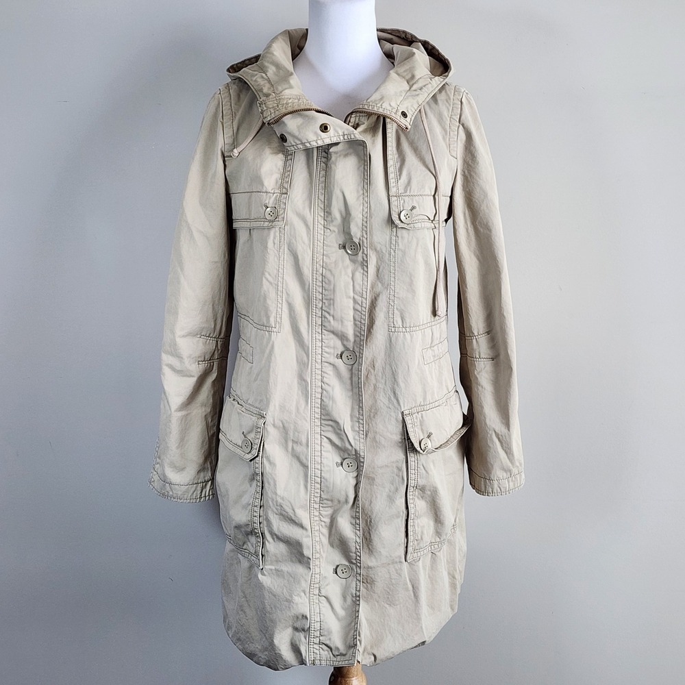 Gap Utility Parka Jacket Womens Small Tan Beige Hooded Cotton Field Coat